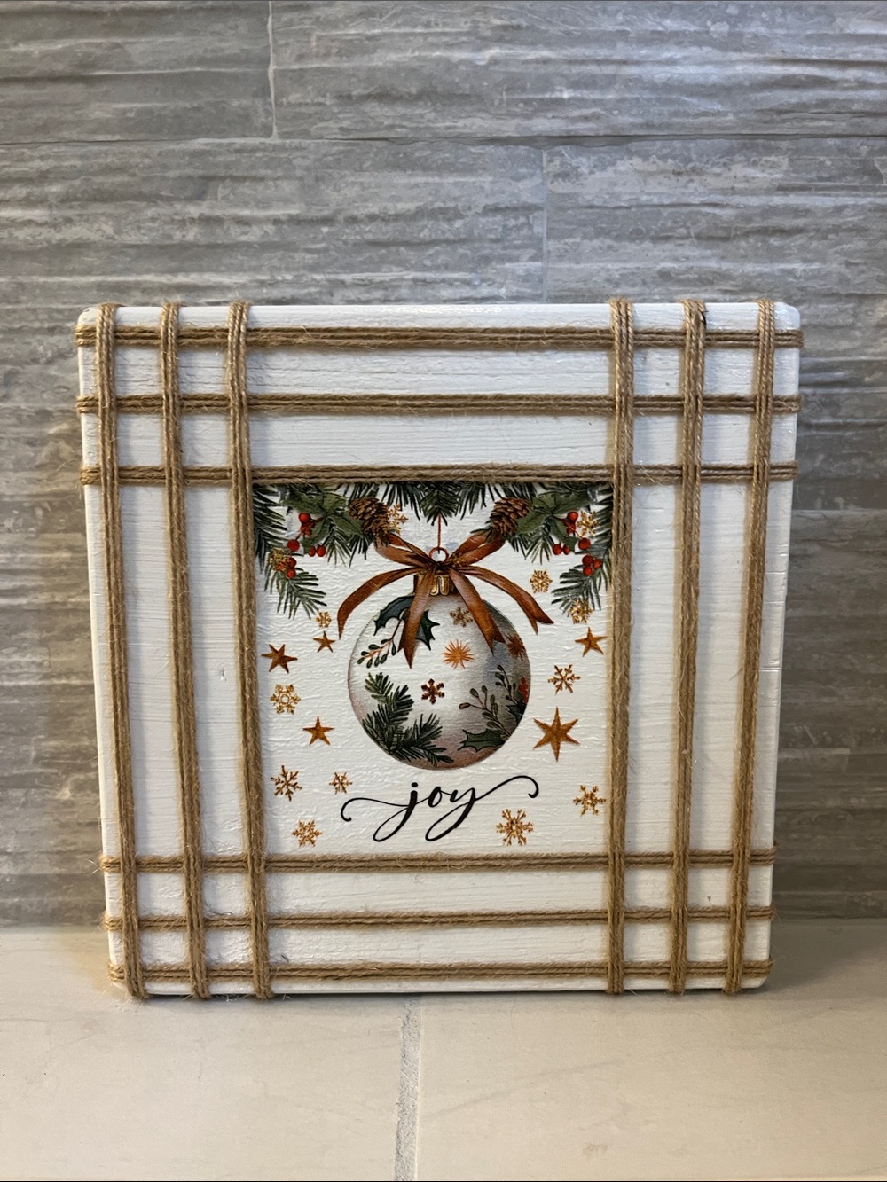 Joy Holiday Table Decor Sign in White and Brown